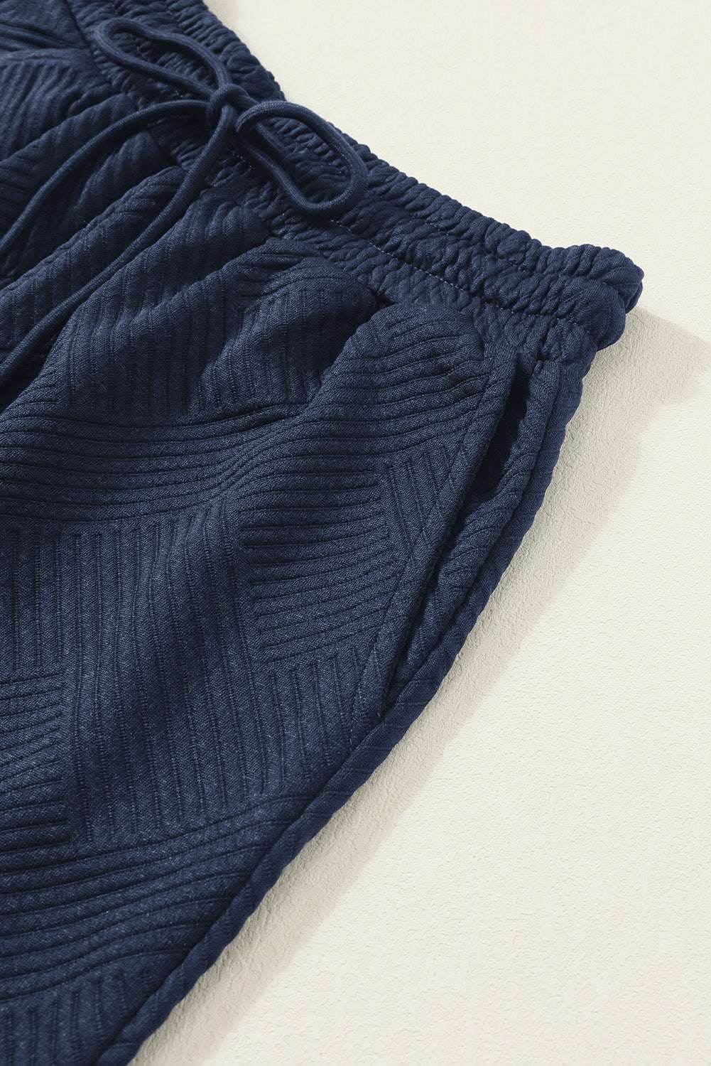 Navy Blue Textured Loose Fit T Shirt and Drawstring Pants Set - Love Salve